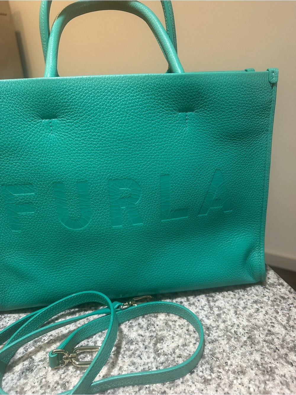 Furla Turquoise Leather Tote with Removable Strap